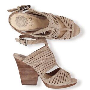 Vince Camuto Janil Sandals Suede Beige Taupe Size 7M Strappy Boho Western